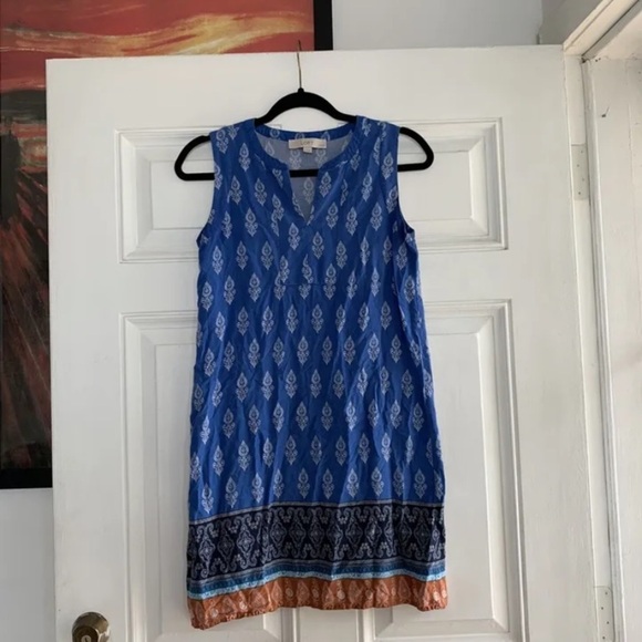 Tank  Top Floral High Neck  Closure Size‎ Xs Petite Blue White Paisley loft - Picture 1 of 5